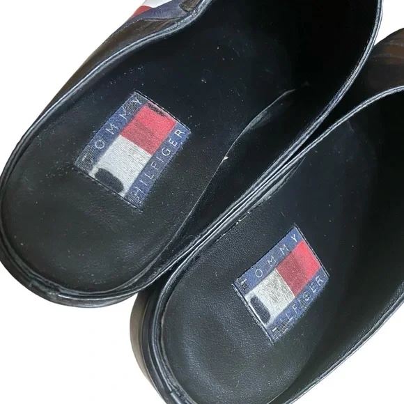 VTG y2k Tommy Hilfiger Black Slip On Mules With Logo On Side Size 6 - Picture 6 of 10